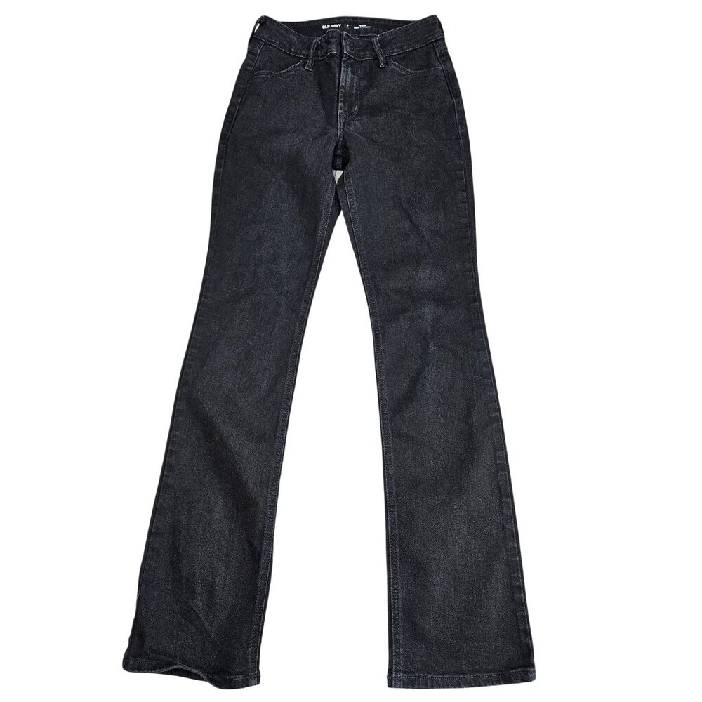 Old Navy Mid Rise Wow Boot-Cut Jeans Womens 0 Black Charcoal Stretch Denim‎